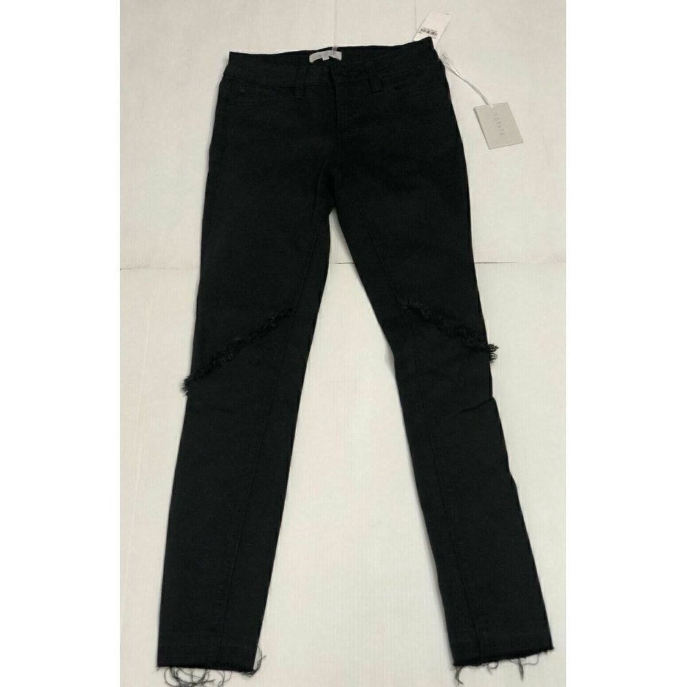 1.State Womens Black Denim Frayed Released Hem Skinny Jeansin Super Was - Picture 12 of 12